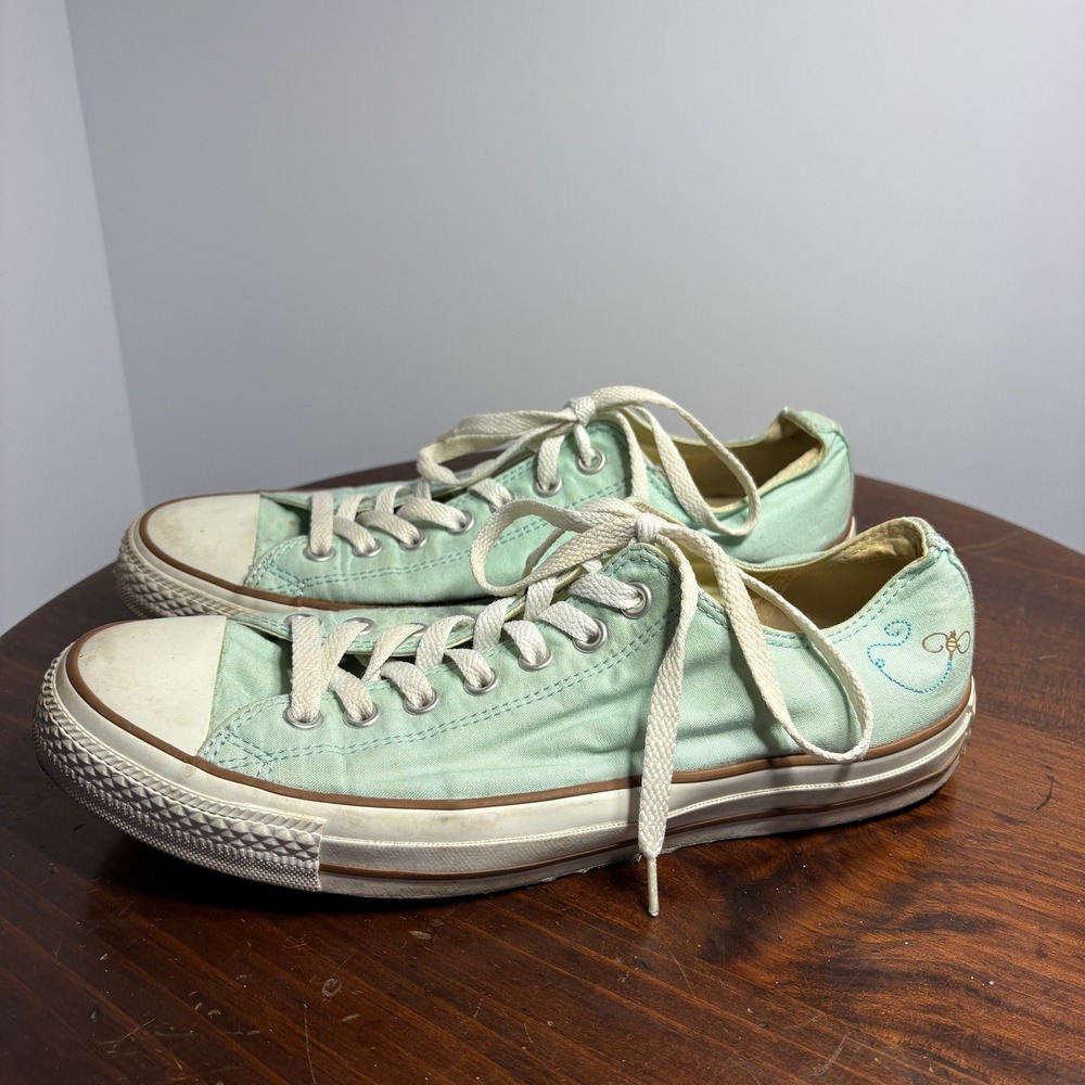 Converse Sneakers Womens Size‎ 9 Mint Green All Star Low Top Embroidered Casual